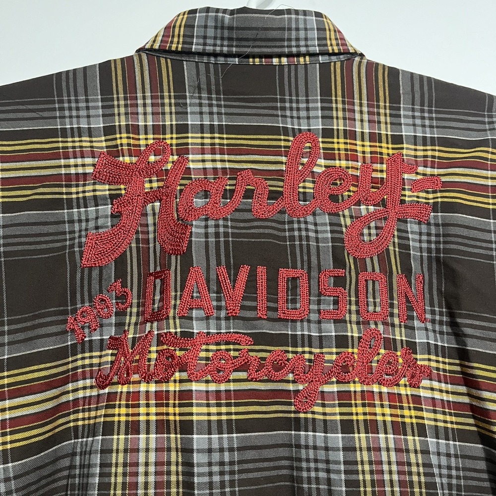 Harley Davidson Plaid Chain Stitch Shirt Short Sleeve Button Up Shirt Mens 2XL